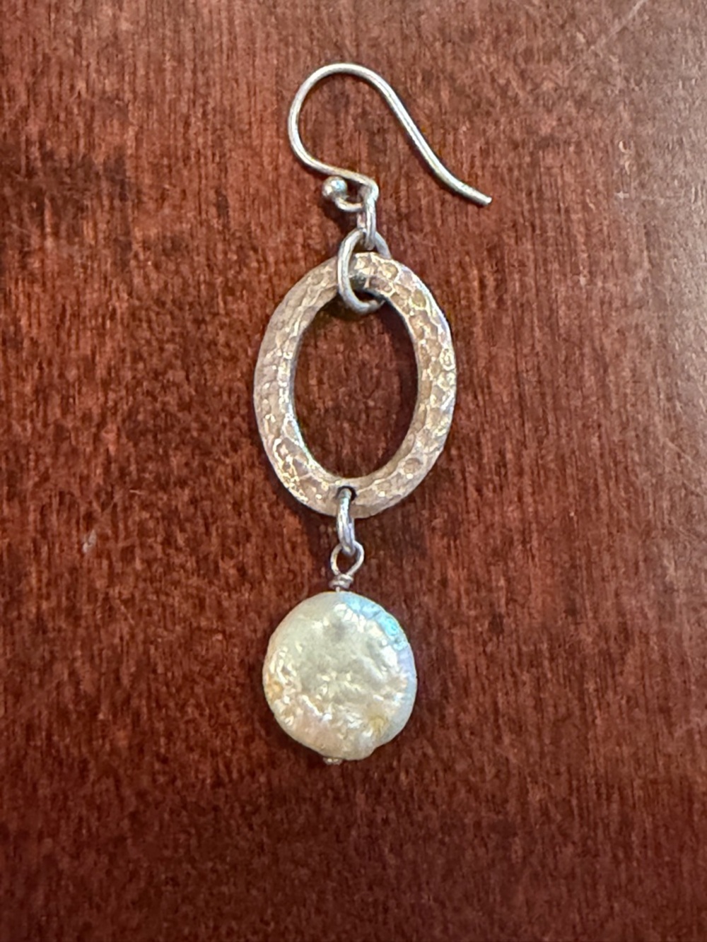 Silpada Sterling Silver Hammered Oval Drop Single Earring with Coin Pearl